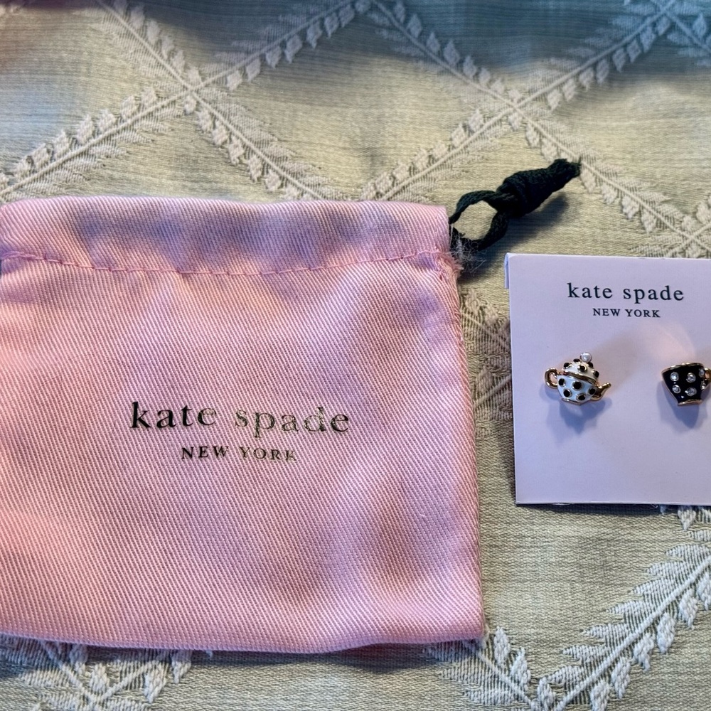 Kate Spade Enameled and Crystal Teapot and Teacup Earrings, NWT